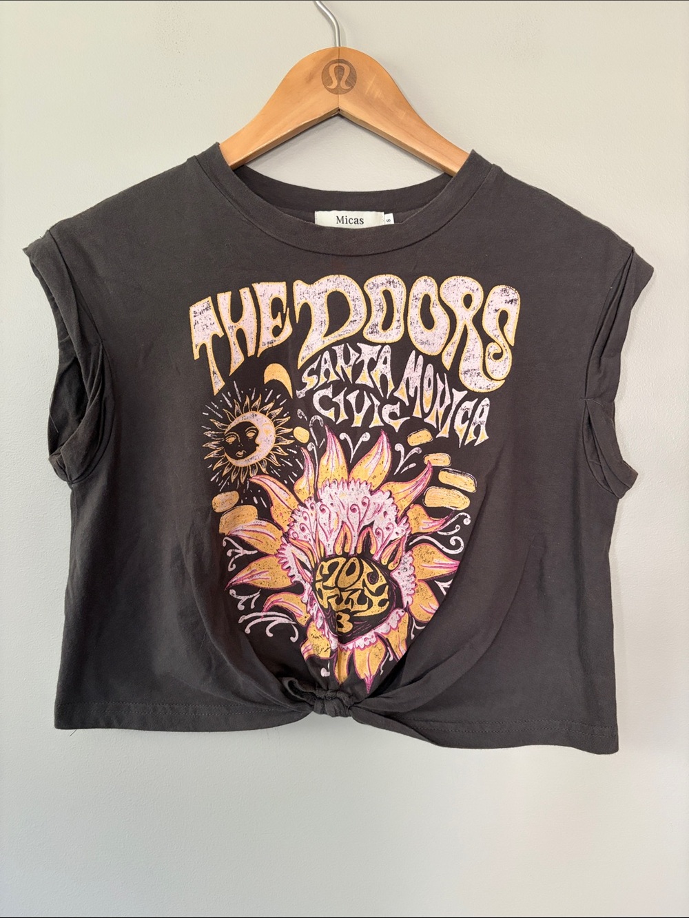Micas The Doors Cropped Tee Small Washed Black Pink Orange Concert Band T-Shirt